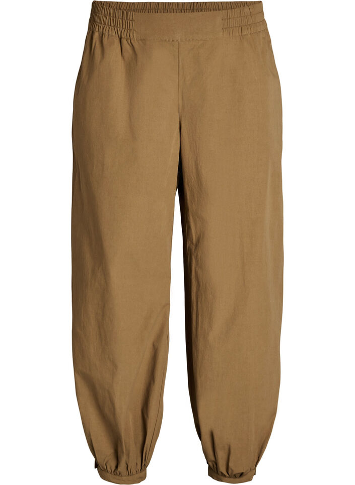 High-waisted cotton balloon trousers, Brown, Packshot image number 0