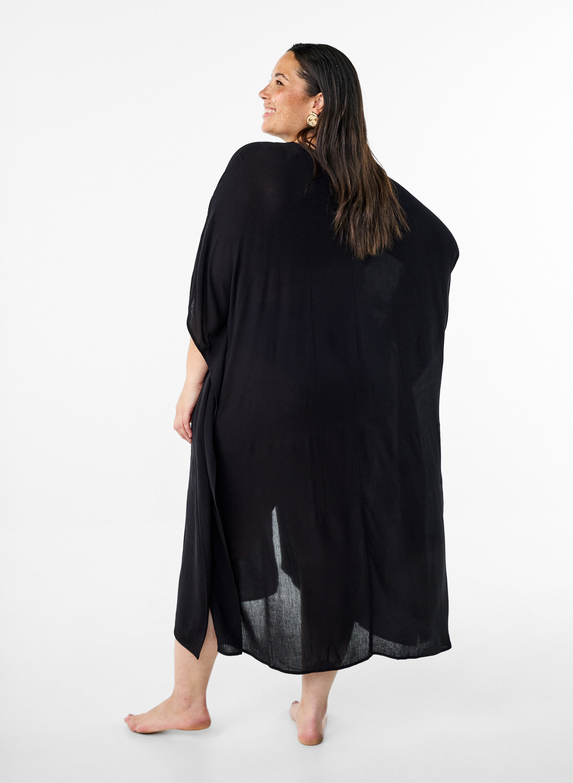 Zizzifashion Kaftan beach dress with buttons, Black, Model image number 1