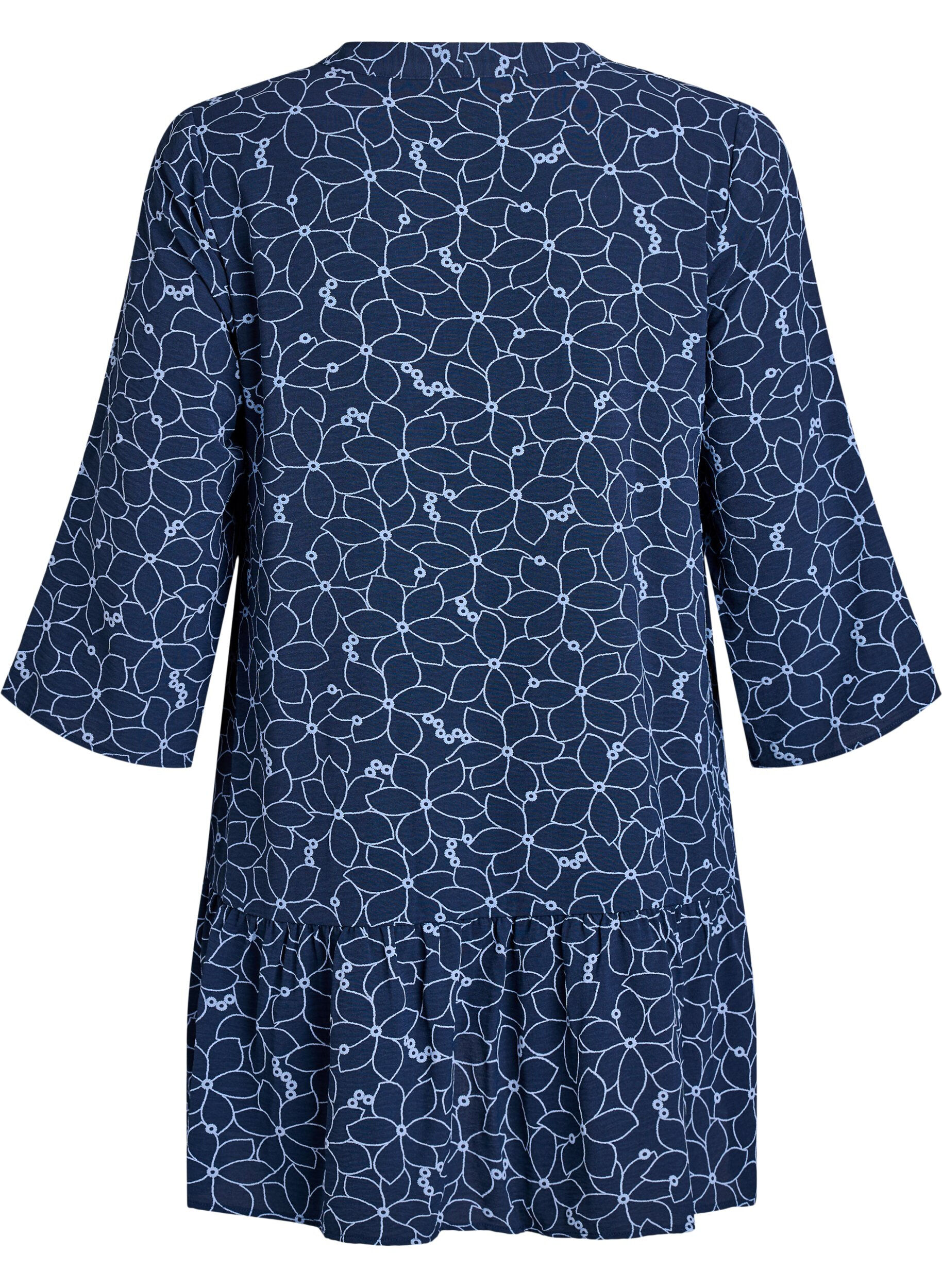 Zizzifashion Tunic with an embroidered floral pattern and 3/4 sleeves, Blue, Packshot image number 1