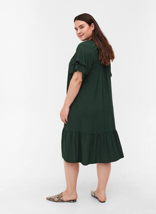 Short-sleeved dress with A-line cut and pockets, Scarab, Model image number 1