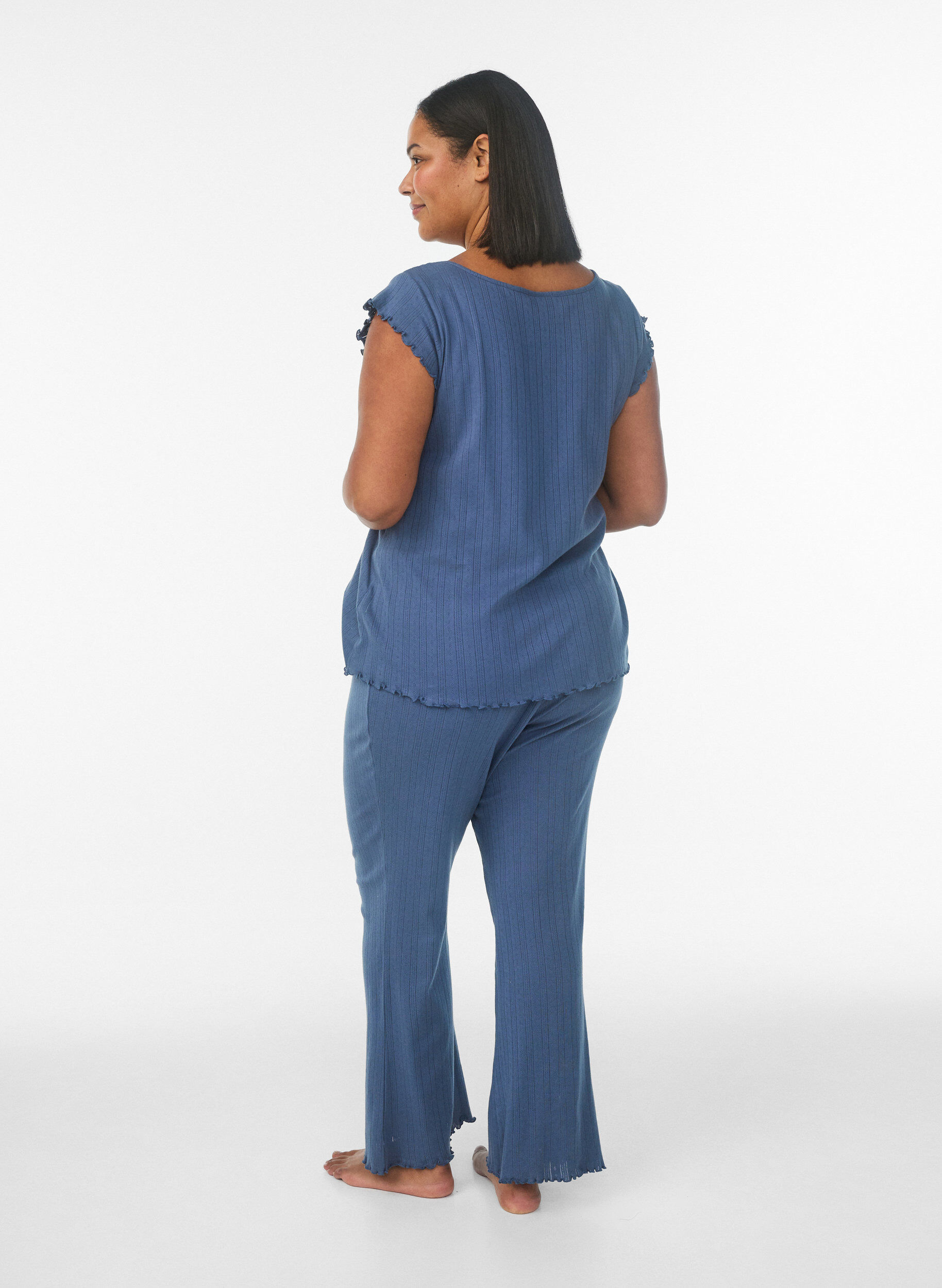 Zizzifashion Organic cotton pyjama bottoms with a textured pattern, Blue, Model image number 1