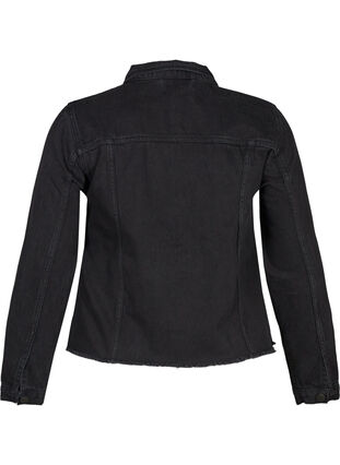 Short denim jacket with frayed hem, Black, Packshot image number 1