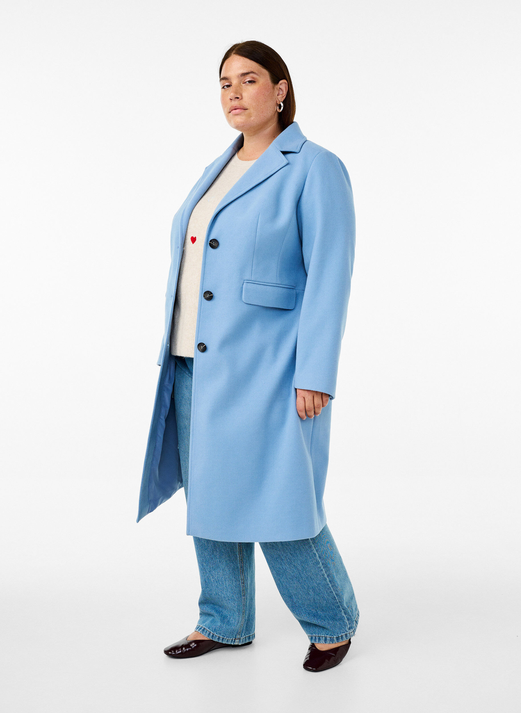 Zizzifashion Long coat with a slit at the back, Light Blue, Model image number 0