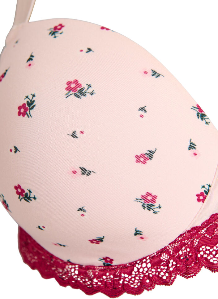 Moulded bra with floral print and lace, Rose, Packshot image number 2