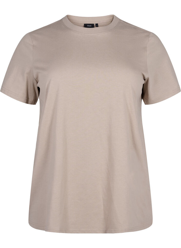 Basic cotton t-shirt with a round neck, Beige, Packshot image number 0