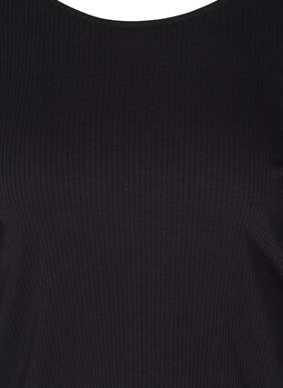 Long-sleeved ribbed blouse with a round neck, Black, Packshot image number 2