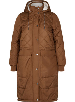 Quilted jacket with hood and adjustable waist, Toffee, Packshot image number 0