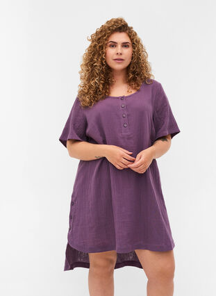Short-sleeved cotton tunic, Vintage Violet, Model image number 0