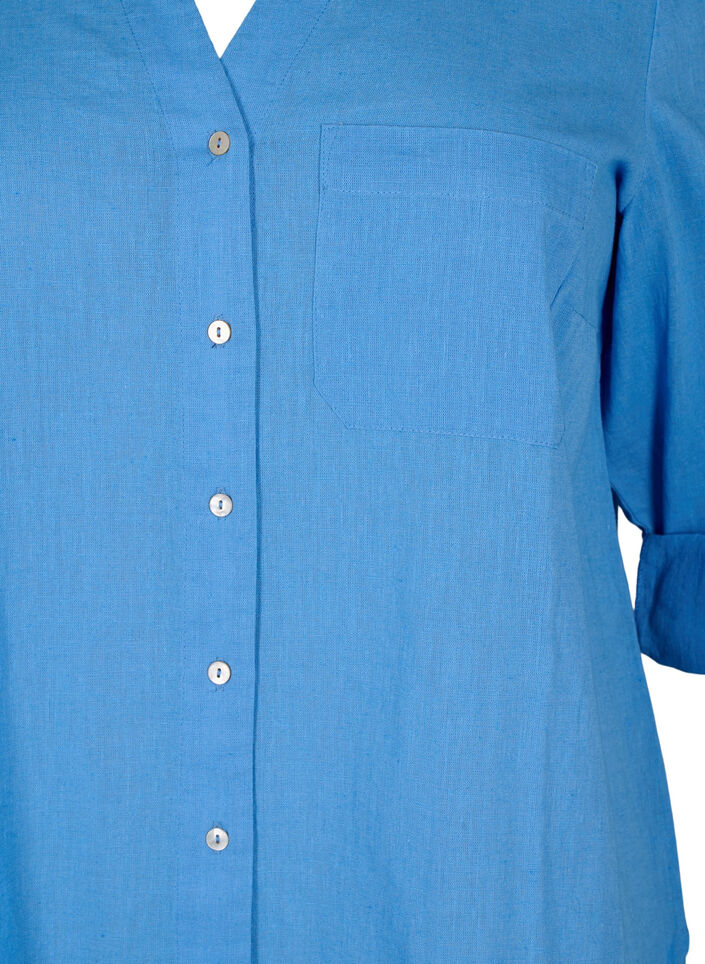 Shirt blouse with button closure in cotton-linen blend, Marina, Packshot image number 2