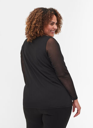 Close-fitting blouse with mesh, Black, Model image number 1