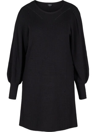 Knitted dress with balloon sleeves, Black, Packshot image number 0