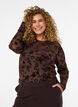 Mesh blouse with floral pattern, Brown, Model image number 0
