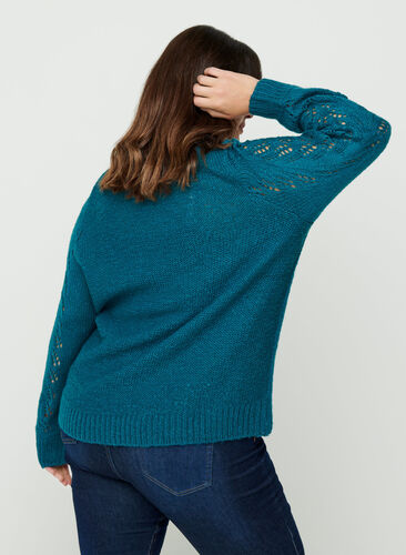 Knitted blouse with a feminine pattern, Blue Coral, Model image number 1