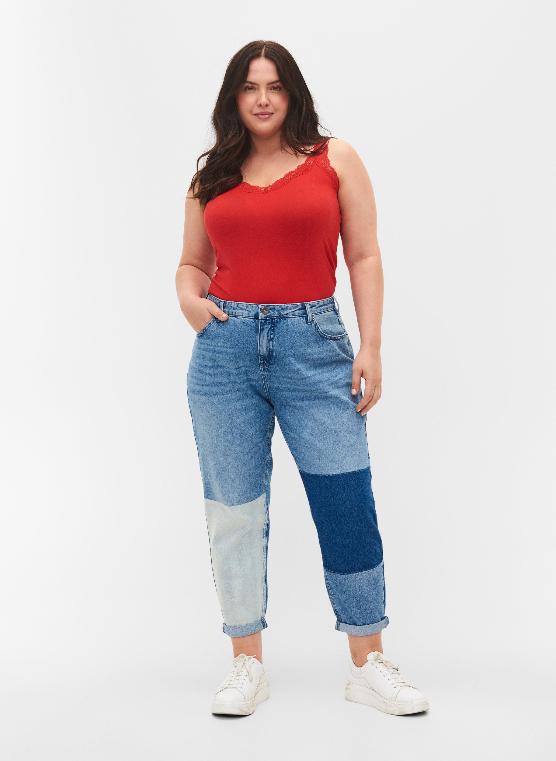 Zizzifashion 2-pack top with lace, Black/Chinese Red, Model image number 2