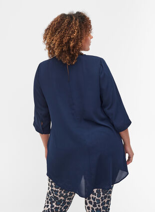 Blouse with 3/4-length sleeves and asymmetric hem, Navy Blazer, Model image number 1
