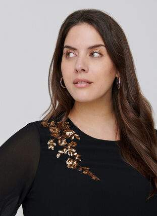 Tunic with an asymmetric hem and sequins, Black, Model image number 2