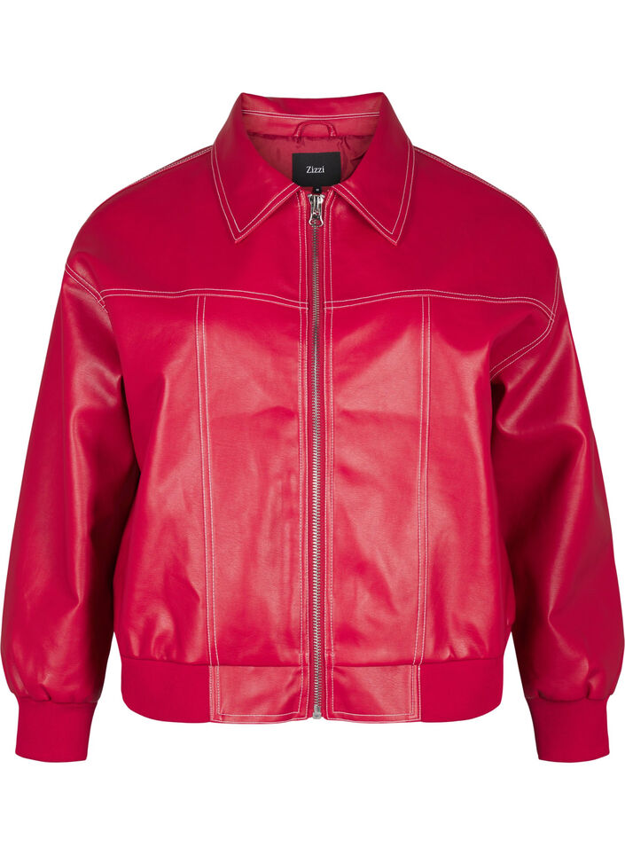 Faux leather bomber jacket, Rhythmic Red, Packshot image number 0