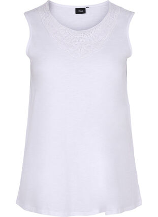 Cotton top with lace details, Bright White, Packshot image number 0