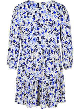 Floral viscose tunic with 3/4 sleeves, Blue Flower AOP, Packshot image number 1