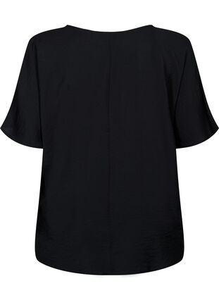 Short-sleeved viscose blouse with v-neck, Black, Packshot image number 1
