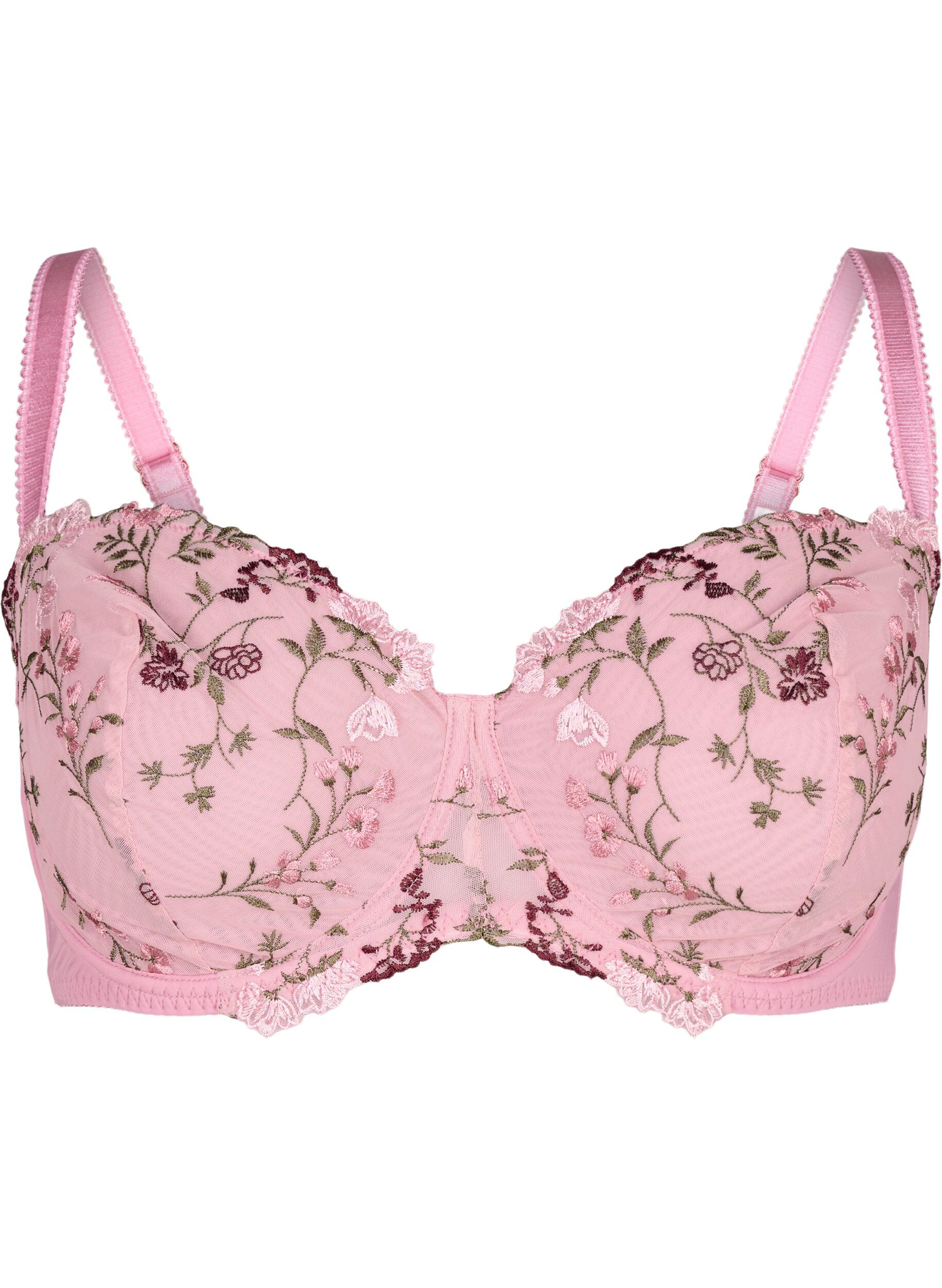Balconette bra with embroidered flowers