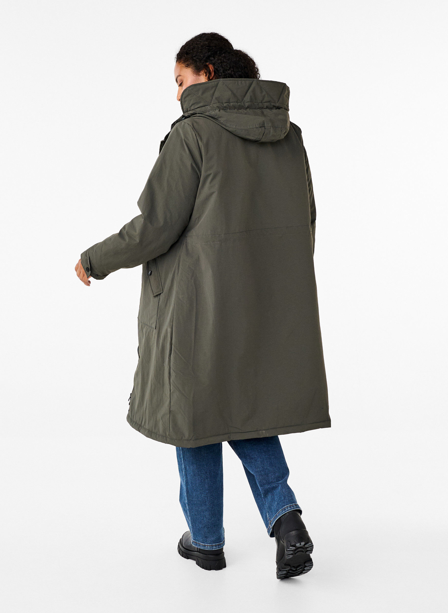 Zizzifashion Parka coat with hood and adjustable waist, Black Olive, Model image number 2