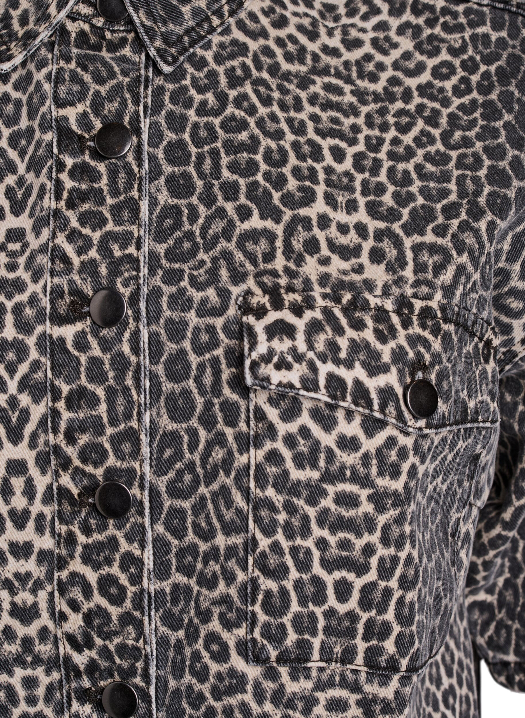 Zizzifashion Denim shirt with leopard print and short sleeves, Brown, Packshot image number 2