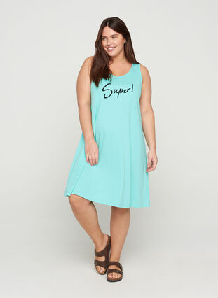 Sleeveless cotton dress in A-line, Aqua Sky SUPER , Model image number 2