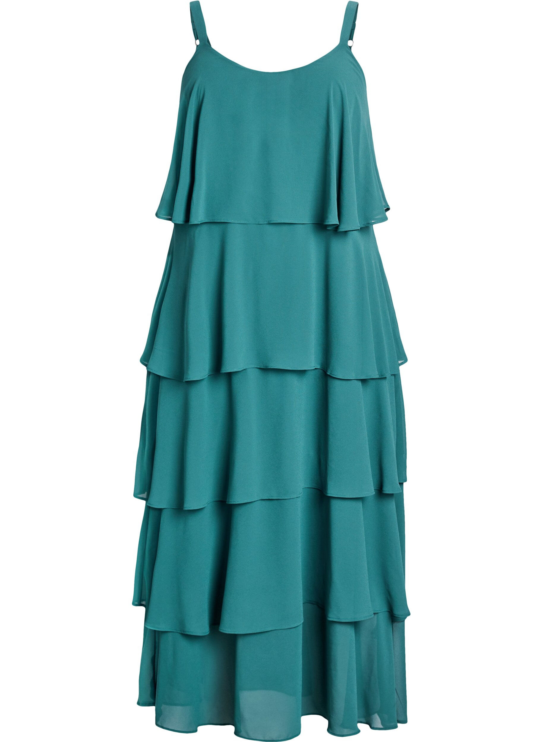 Zizzifashion Maxi dress with ruffle layers and detachable cape, Green, Packshot image number 3