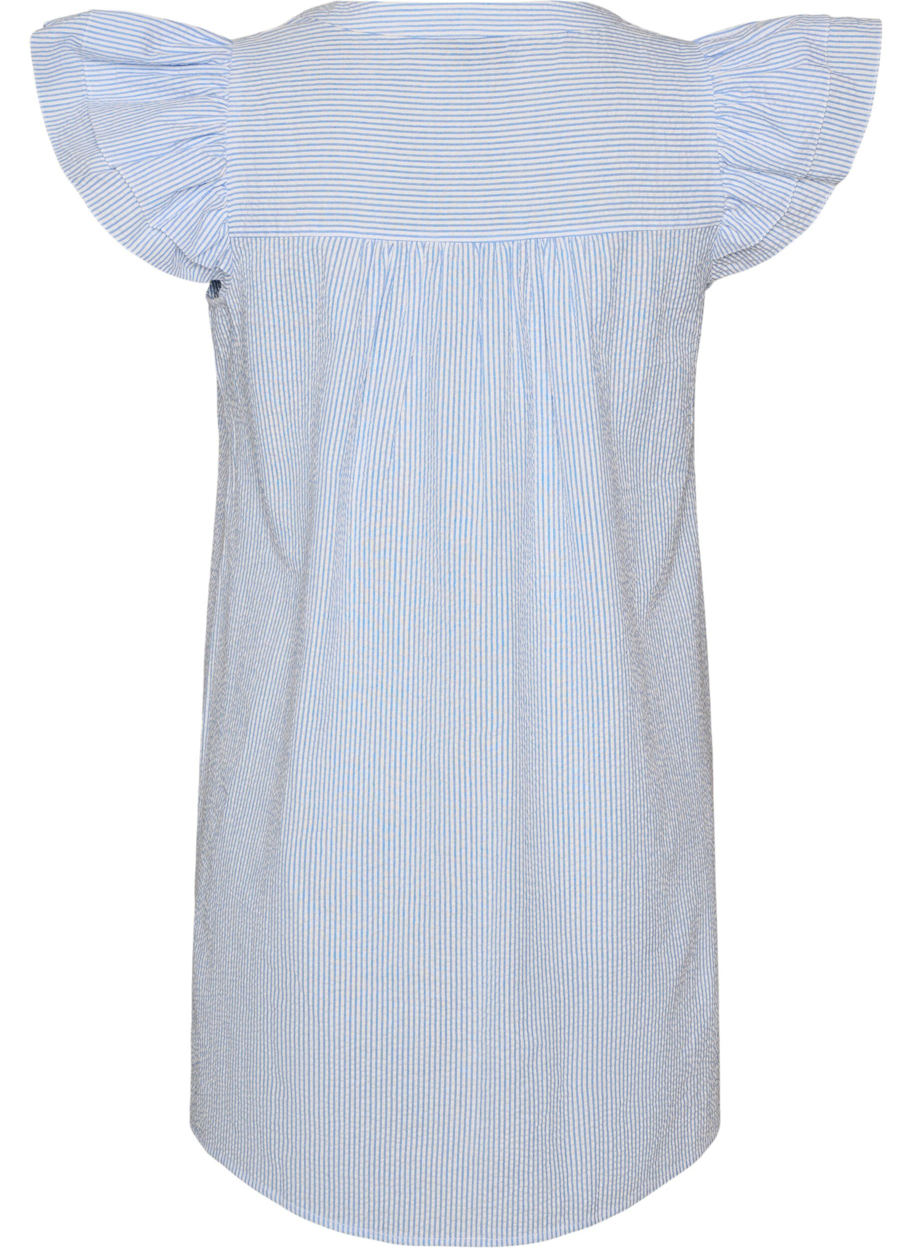 Zizzifashion Striped cotton dress with ruffles and an A-line fit, Light Blue, Packshot image number 1