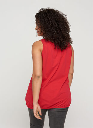 Cotton top with a round neck and lace trim, Lipstick Red, Model image number 1