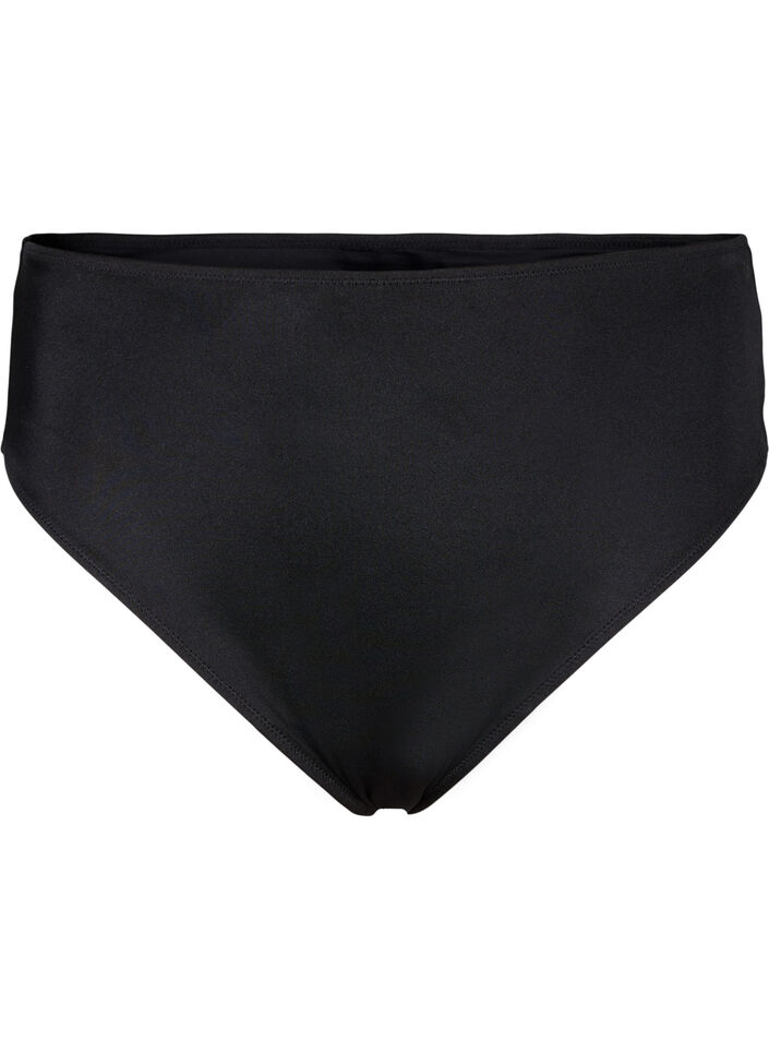 Solid color bikini bottom with regular waist, Black, Packshot image number 0