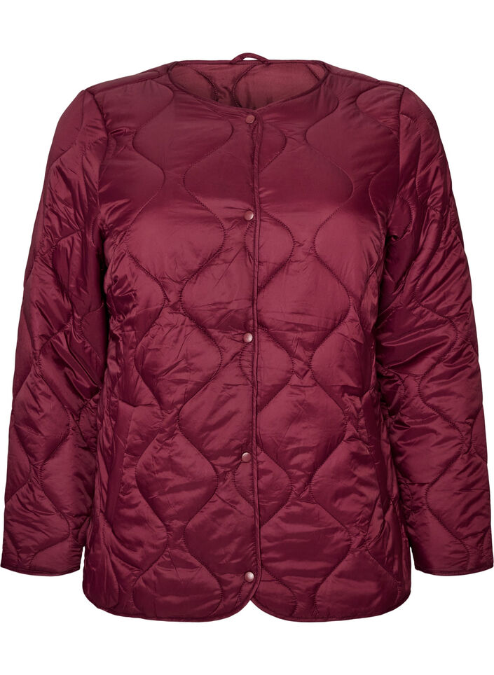 Quilted jacket with press studs and round neck, Dark Bordeaux, Packshot image number 0