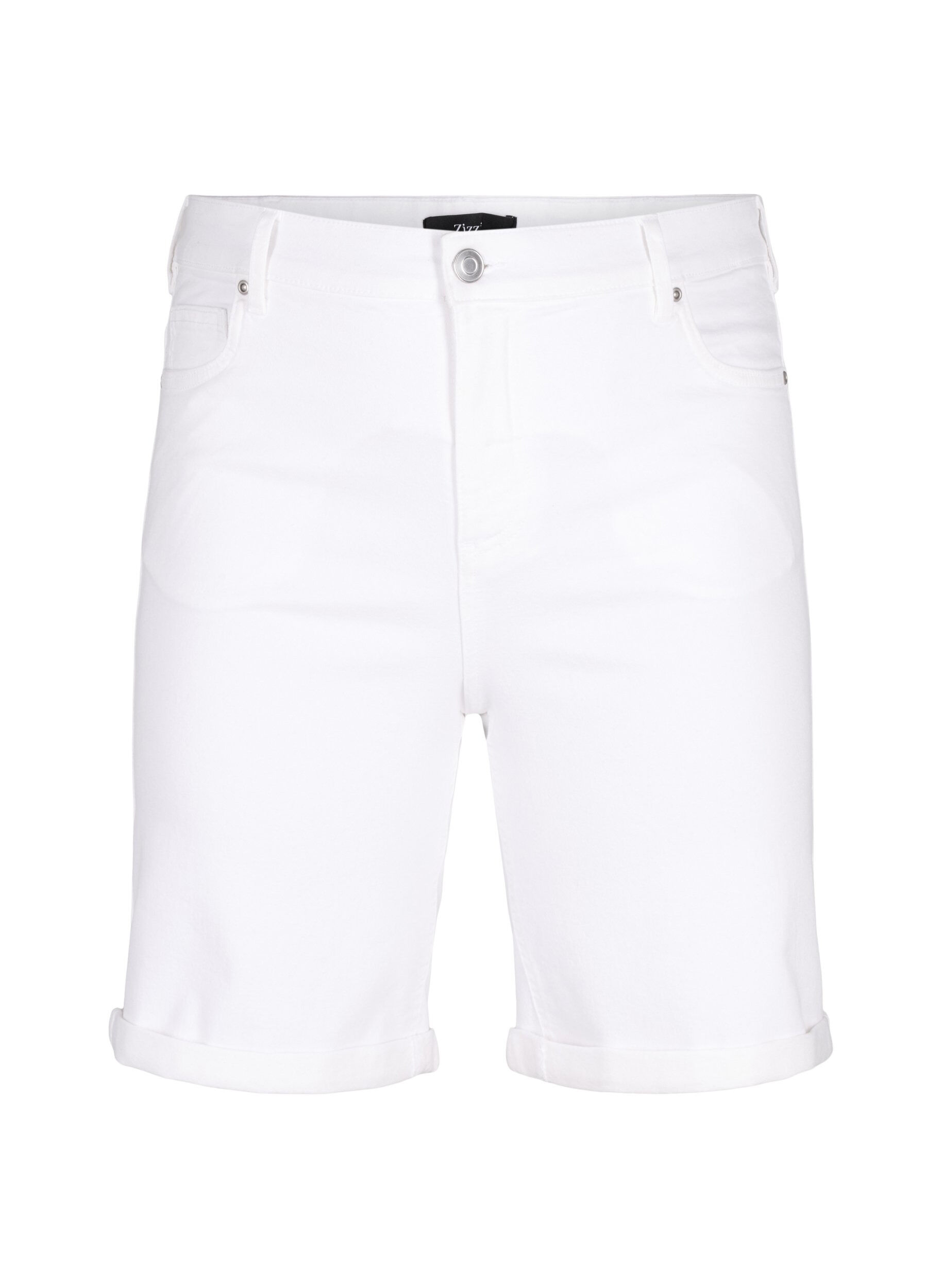 Zizzifashion Tight fitting denim shorts with a high waist, Bright White, Packshot image number 0