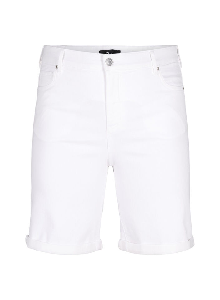 Tight fitting denim shorts with a high waist, Bright White, Packshot image number 0
