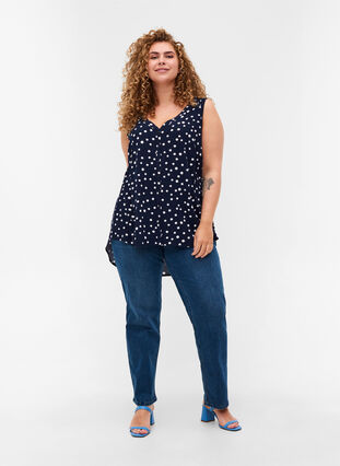 Dotted viscose top with buttons, Night Sky Dot, Model image number 2