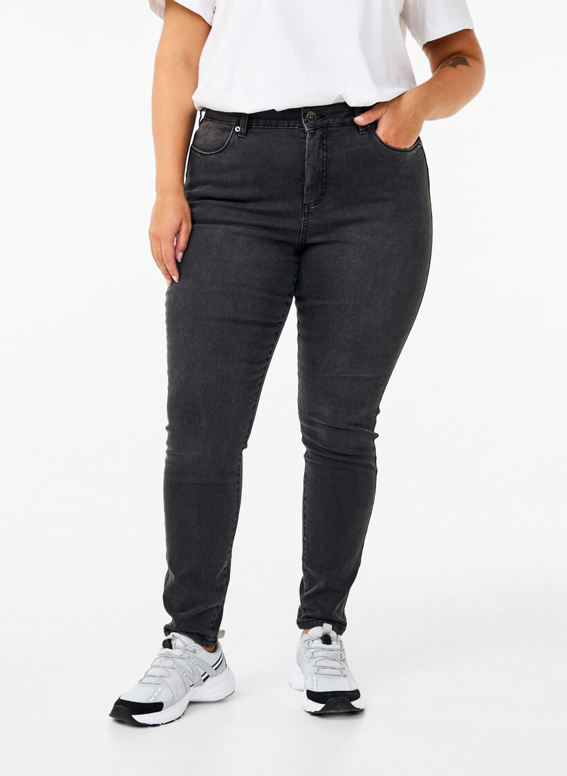 Amy jeans with a high waist and super slim fit, Dark Grey, Model image number 2