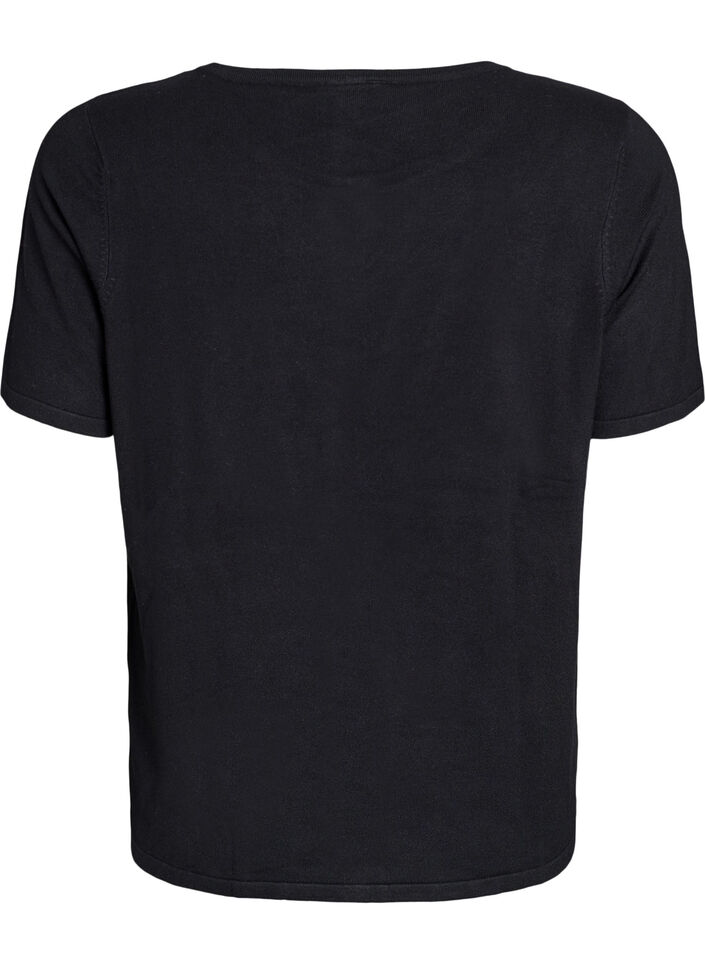 Short-sleeved knit cardigan in viscose, Black, Packshot image number 1