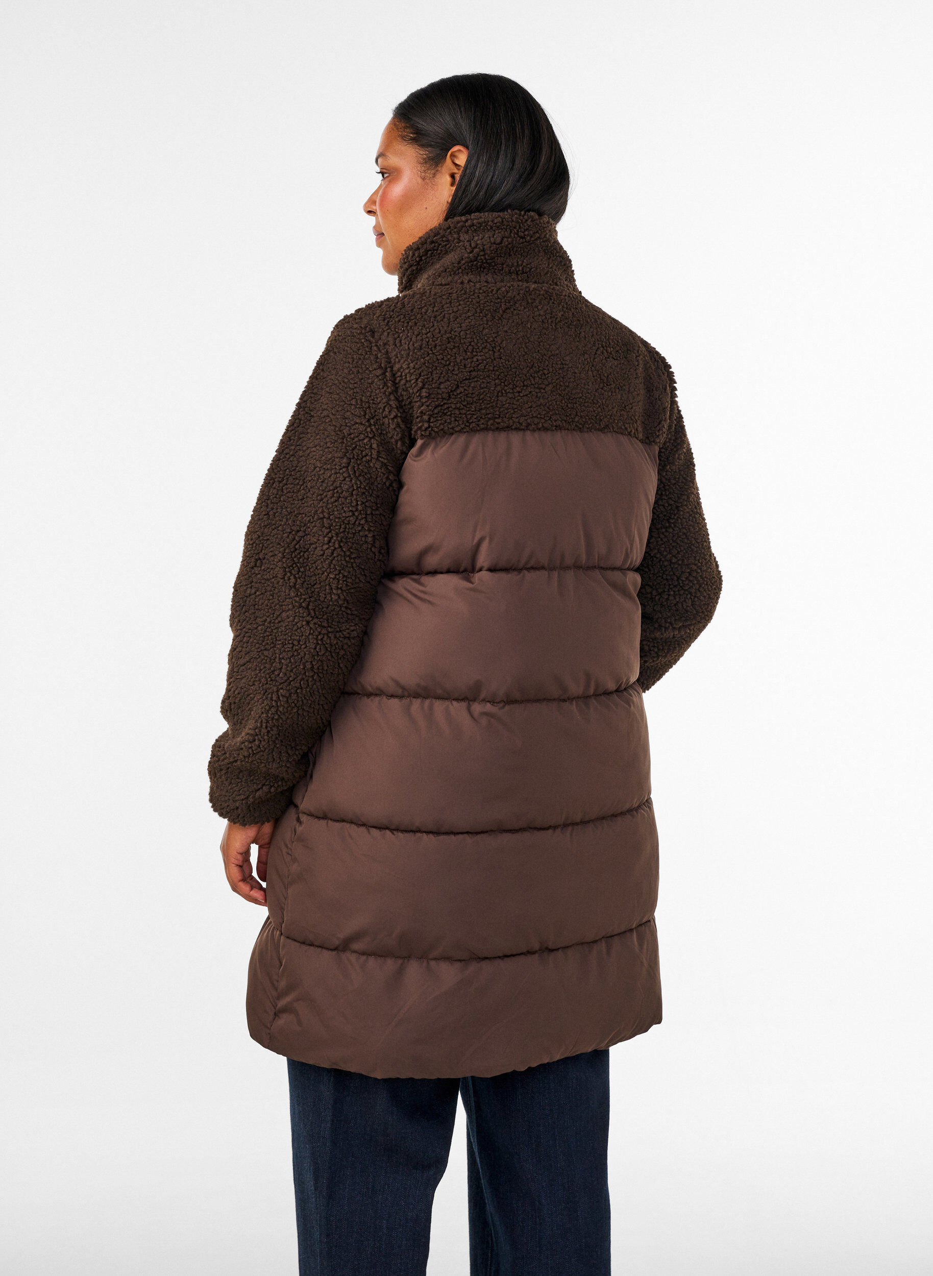ZizzifashionMid-length puffer jacket with teddy fleece, Brown, Model image number 2