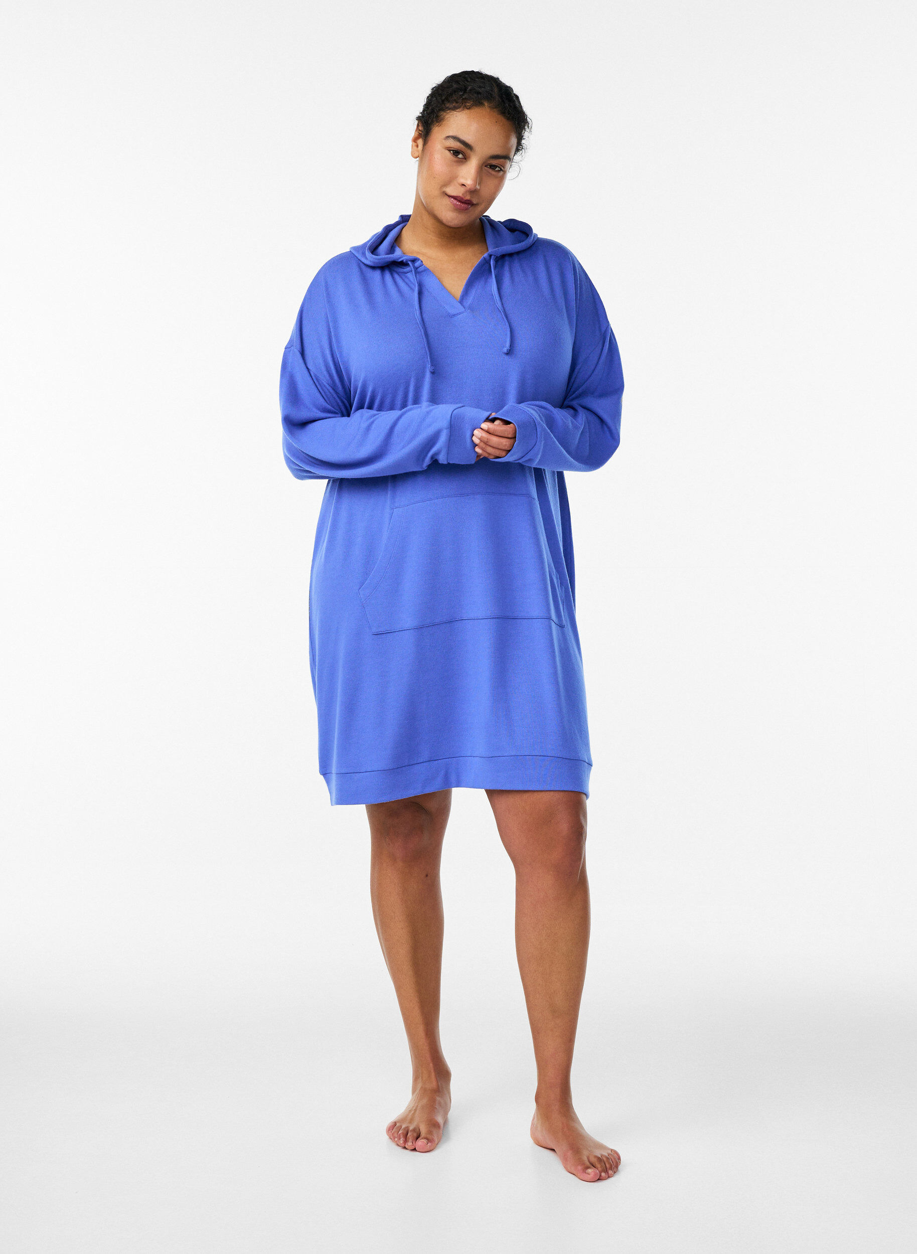 Zizzifashion Short hoodie dress with a kangaroo pocket, Blue, Model image number 1