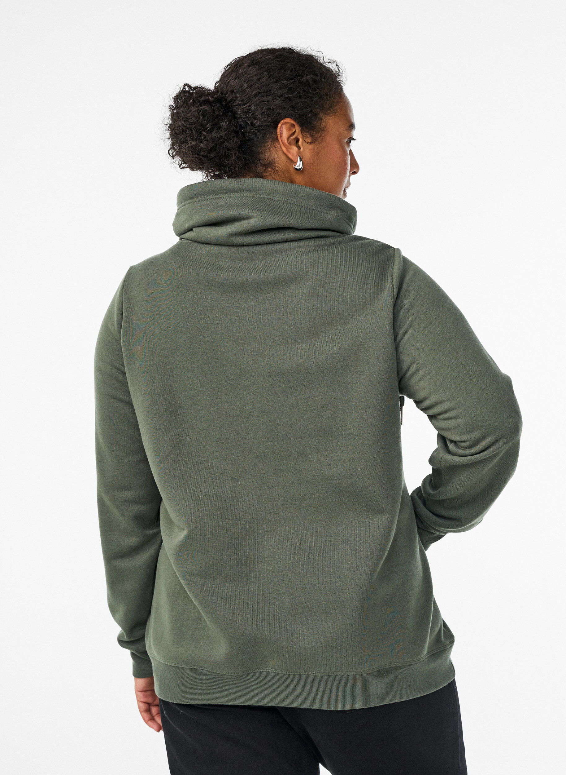 Zizzifashion Sweatshirt with high collar and pockets, Green, Model image number 2