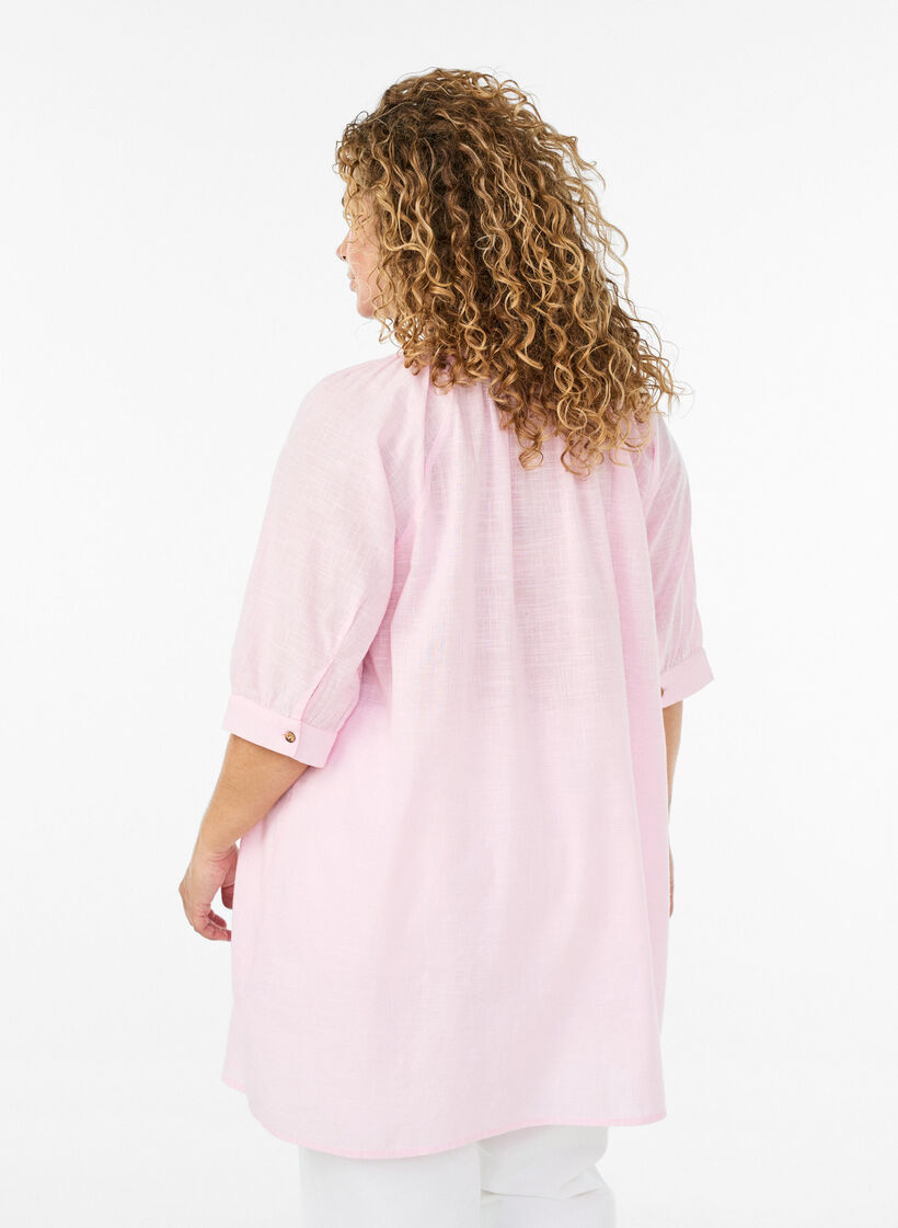 Cotton tunic with a V-neck, Rose, Model image number 2