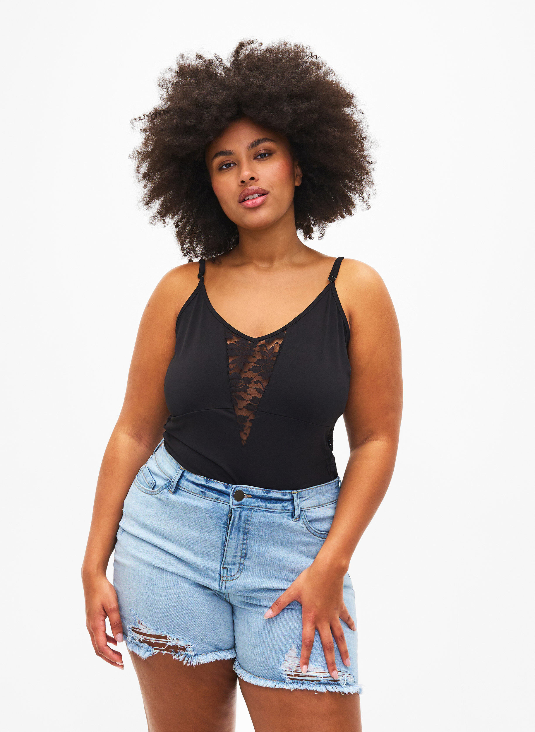 Zizzifashion Denim shorts with distressed details, Light Blue Denim, Model image number 0