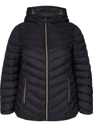 Quilted lightweight jacket with hood and pockets, Black, Packshot image number 0