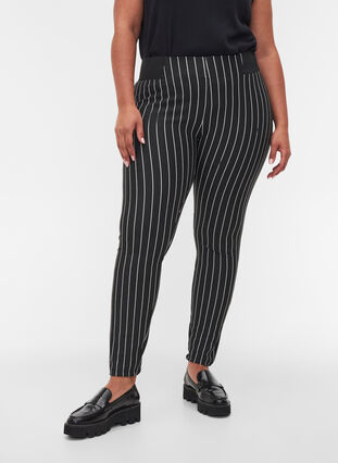 Striped leggings with an elasticated waist, Dark Grey Stripe, Model image number 2