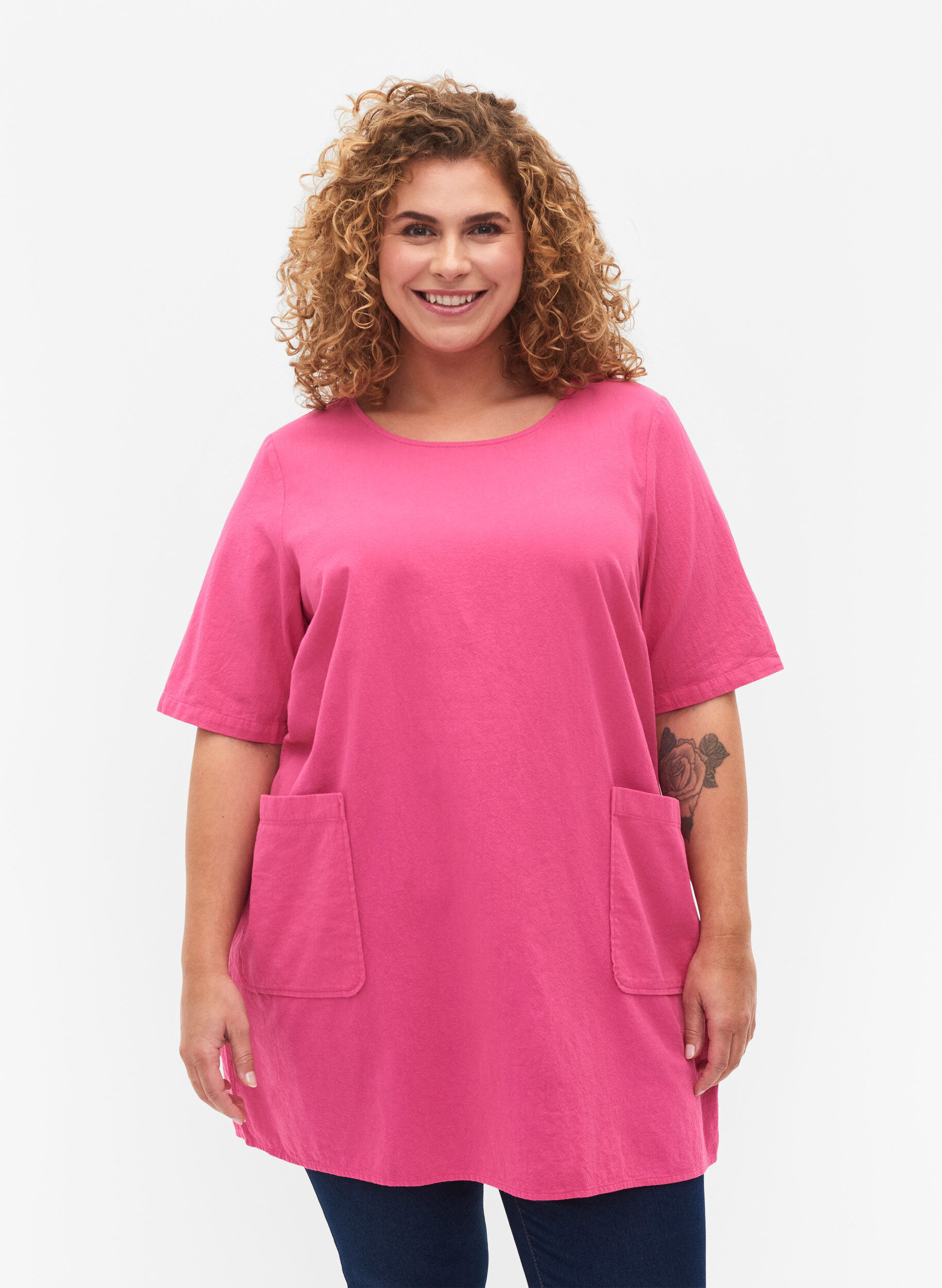 Zizzifashion FLASH - Short sleeved tunic in cotton, Raspberry Rose, Model image number 0