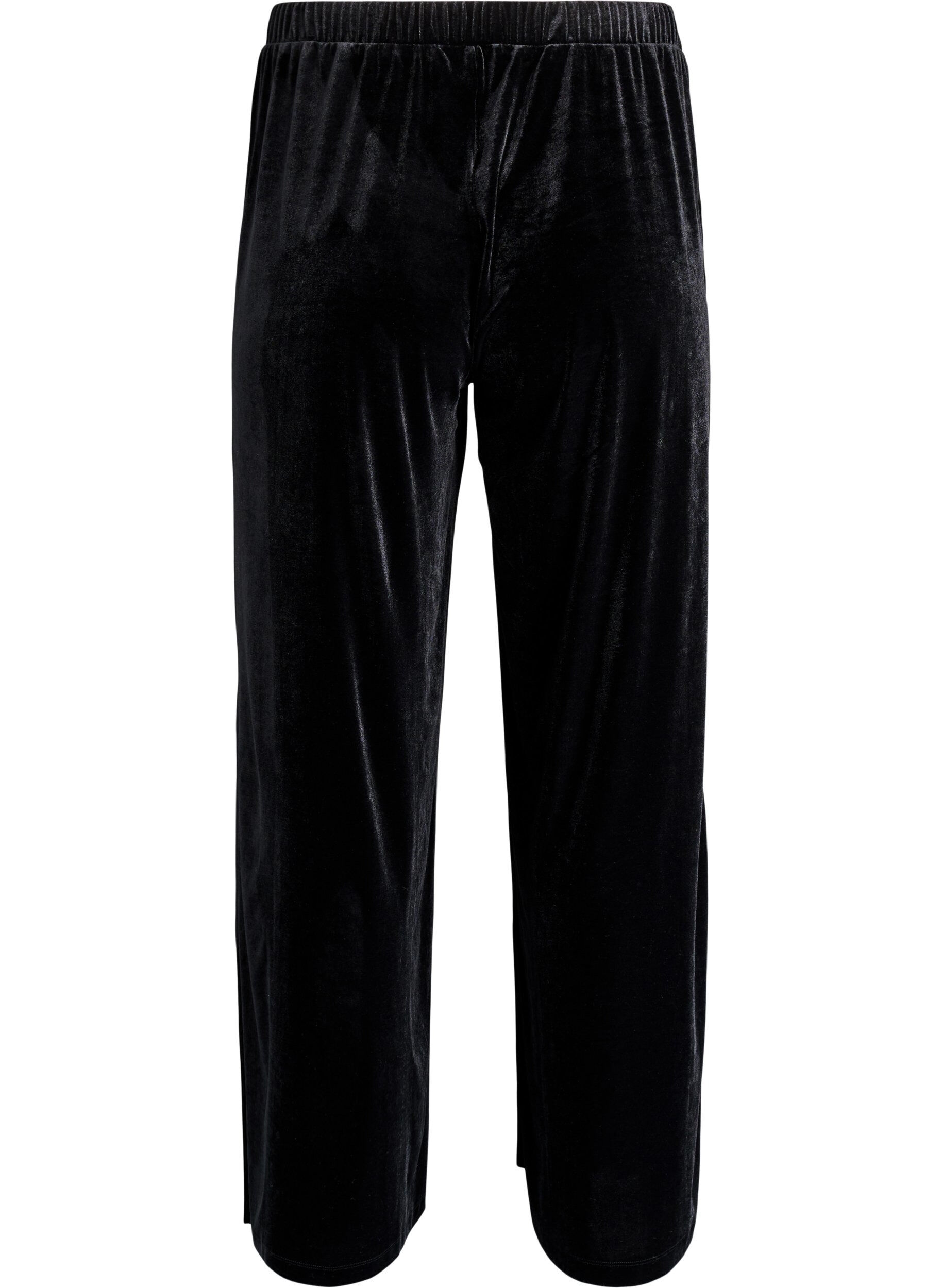 Zizzifashion Velour trousers with a high waist and wide legs, Black, Packshot image number 1