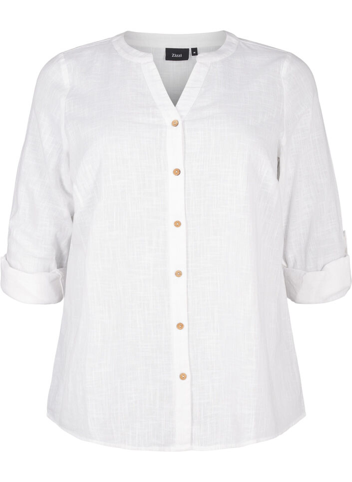 Cotton shirt blouse with a v-neck, White, Packshot image number 0