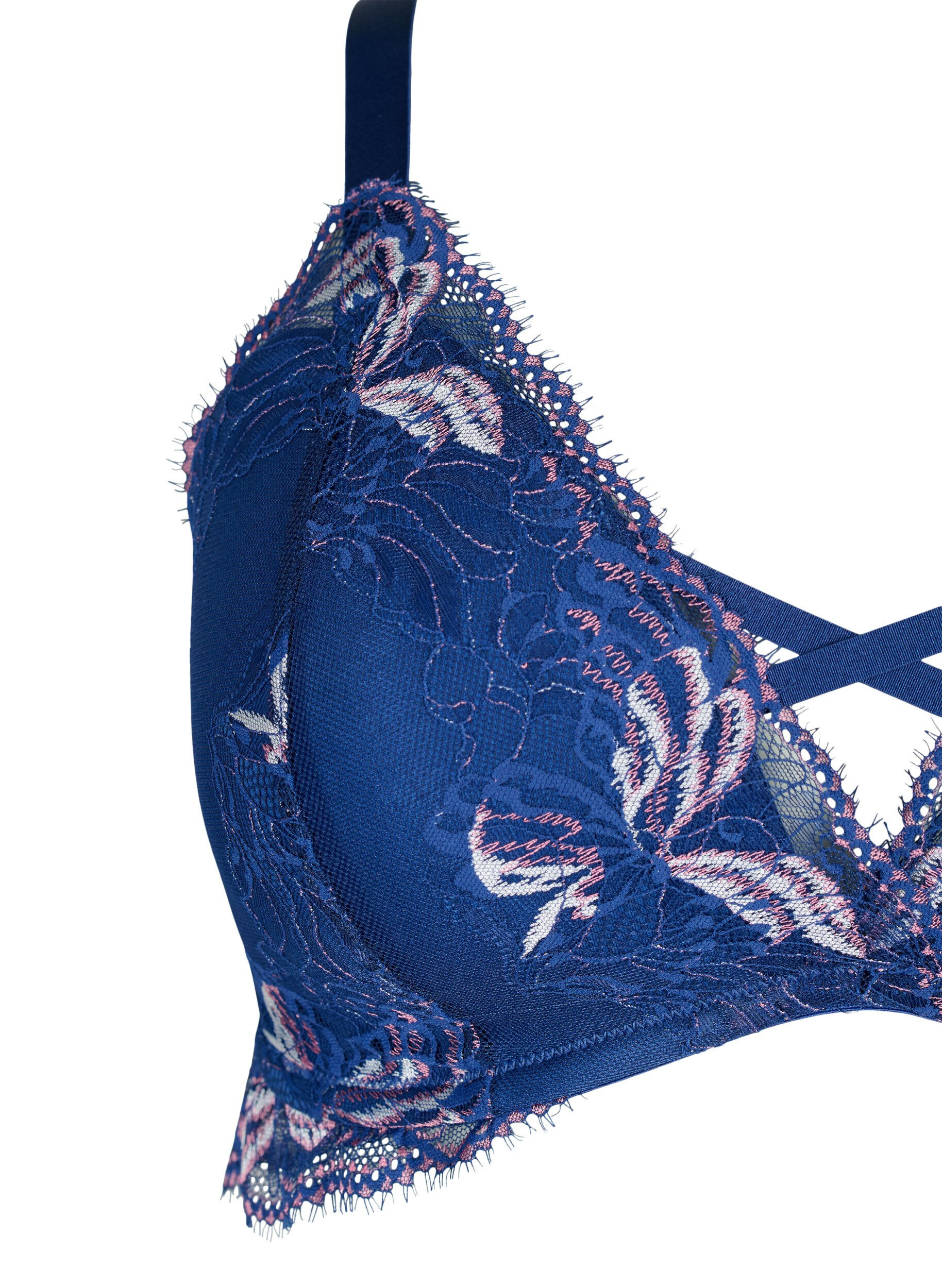 Zizzifashion Lace bra with string detail and padding, Blue, Packshot image number 2