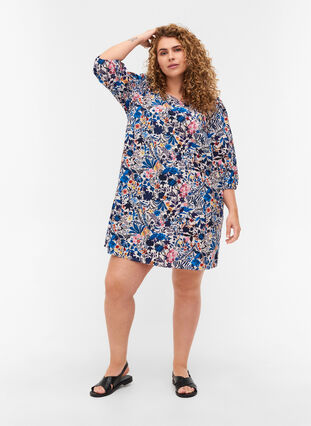 Floral tunic in cotton with an A-line, Flower Aop, Model image number 2